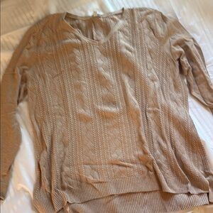 Talbots Tan V-Neck Sweater with Ribbed Detailing